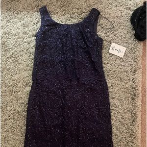 Navy blue layered sparkle dress with coat